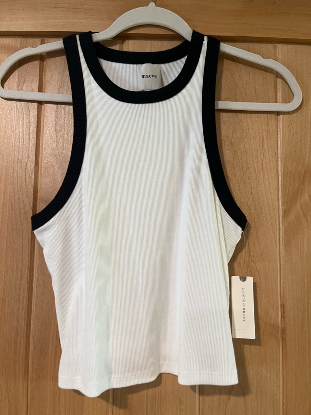 Maeve White Ribbed Tank with Black Trim